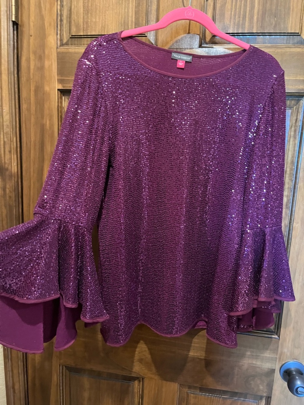 Vince Camuto Plum Sequin Bell Sleeve Top